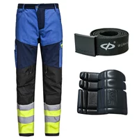 Синие штаны, наколенники, ремень