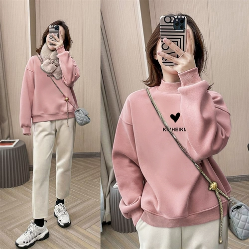 Приятная телу рубашка, демисезонная утепленная толстовка, куртка, высокий воротник, оверсайз, в корейском стиле