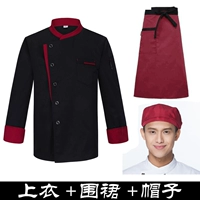 Черный лонгслив, фартук, шапка