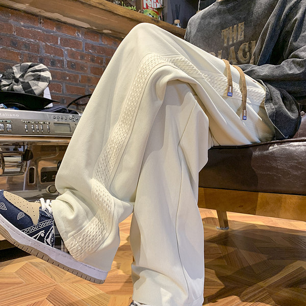 Белые цветные японские трендовые штаны, изысканный стиль, свободный прямой крой, оверсайз