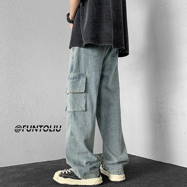 Небольшие дизайнерские джинсы, штаны, тренд сезона, в американском стиле, свободный прямой крой