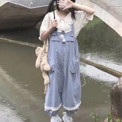 taobao agent Summer cute Little Linglan wood ear ear ear loose radish, buds, pants, Japanese strap pants suspenders, student candy girl