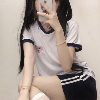 taobao agent Summer cute Japanese school skirt, sports suit, gym suit, shorts, set, with short sleeve