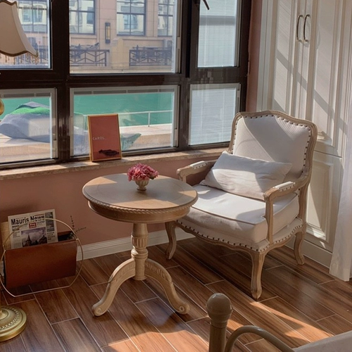 Винтажный журнальный столик - старый французский круглый столик фотографа, гостиная, угол дивана дивана, круглый столик для спальни с твердым деревом