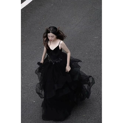 Черное элитное вечернее платье, юбка, французский стиль, подходит для подростков