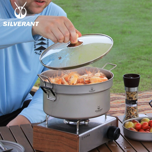 Серебрята/серебряный айт чистый титановый суп горшок 3L Большой -титановый титановый кемпинг.