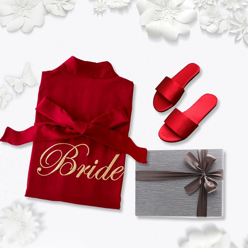 染沁 Красная пижама для невесты, шелковый банный халат, для подружки невесты, с вышивкой, делается под заказ