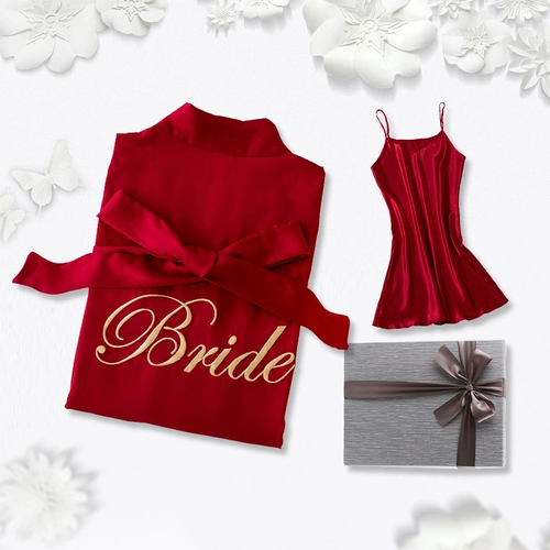 染沁 Красная пижама для невесты, шелковый банный халат, для подружки невесты, с вышивкой, делается под заказ