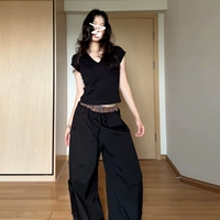 Черный топ [Short -Sleeved/Top/T -Fish/Популярный взрыв в этом году/Short -Sleeved Женская T -Fish Summer/уникальная и уникальная/маленькая рубашка/карта рубашка короткий иностранный газ/2024/Pretty】