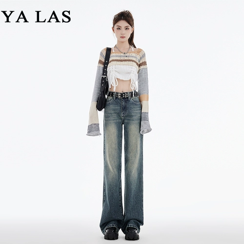 Джинсы, осенние дизайнерские штаны, в американском стиле, тренд сезона, по фигуре, свободный прямой крой