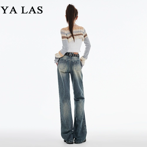 Джинсы, осенние дизайнерские штаны, в американском стиле, тренд сезона, по фигуре, свободный прямой крой