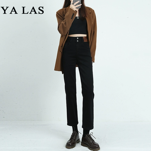 Черные ретро прямые свободные джинсы, демисезонные флисовые штаны, высокая талия, свободный крой, подходит для подростков, по фигуре