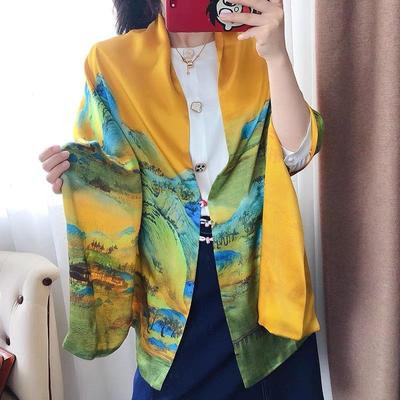 taobao agent [Qianli Rivers and Mountains] Only this green green silk mulberry silk handicraft fastening silk scarf cheongsam wrapped with scarf