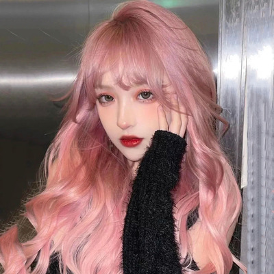 taobao agent Wig female long hair light pink long curly hair net red lolita big wave wig