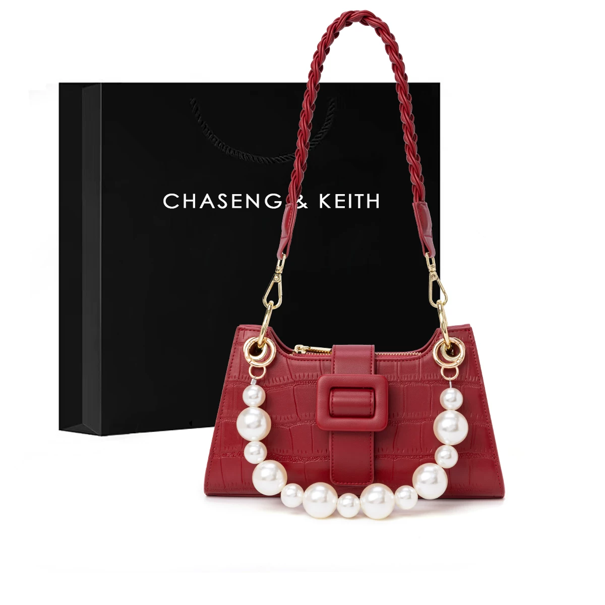 Red underarm bag for bride, handheld one-shoulder bag