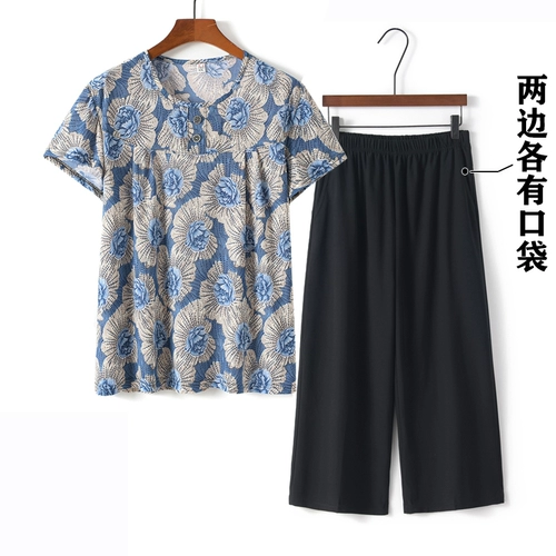 Летняя одежда, комплект для пожилых людей, футболка с коротким рукавом для матери, штаны, для среднего возраста