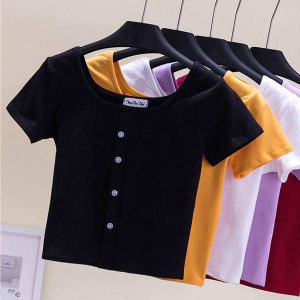 Приятная телу короткая футболка, в обтяжку, короткий рукав, квадратный вырез, высокая талия