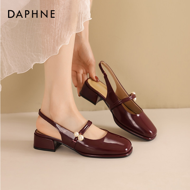 达芙妮粗跟高跟鞋女春夏气质通勤清仓凉鞋子女款浅口玛丽珍单鞋女
