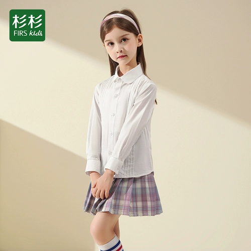 Хлопковая рубашка, демисезонная форма, белый детский лонгслив для школьников
