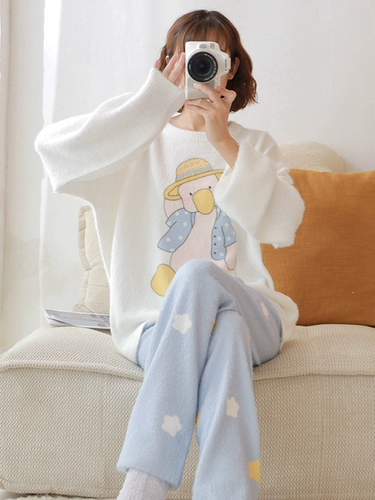 Демисезонная коралловая бархатная пижама, милый бархатный комплект