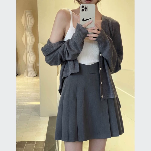 Демисезонная юбка в складку, поясная сумка, плиссированная юбка, осенняя, большой размер, для формы тела «груша», высокая талия, А-силуэт