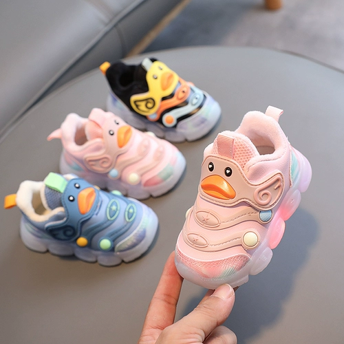 Флисовые туфли для девочек для раннего возраста, детская удерживающая тепло мультяшная спортивная обувь для мальчиков, 1-3 лет, мягкая подошва