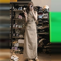 [Серый хаки] [Одежда для отдыха на море/холодная и уникальная юбка/французский стиль/темперамент/маленький и качественный/большой и красивый/популярный стиль этого года/версия трапеции/уменьшение талии/похудение]