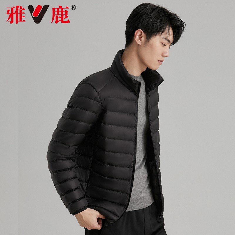 雅鹿轻薄排骨羽绒服男短款2025冬季新款立领百搭运动保暖鸭绒外套