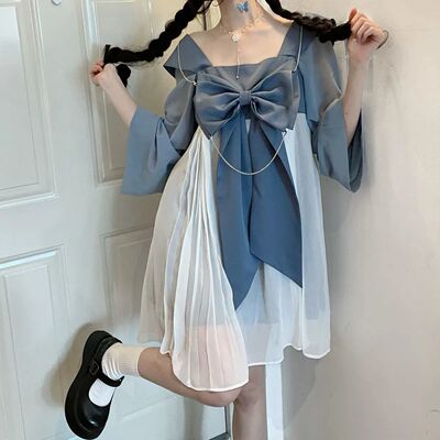 taobao agent Summer Japanese Hanfu, cute dress, square neckline, high waist