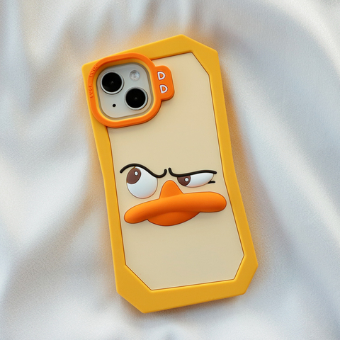 Winking Duck Cartoon Silicone : Pale Yellow, Orange Plus/Pro/Max – 16, 15, 14, 13, 12 iPhone Case