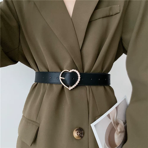 Милый ремень из жемчуга, штаны для школьников и студентов, универсальные брендовые джинсы, в корейском стиле