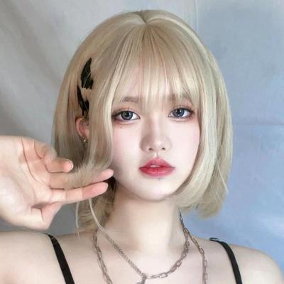 taobao agent Slim rhyme wig female short hair white gold natural wave head round face Japanese age reduction gold new full headgear