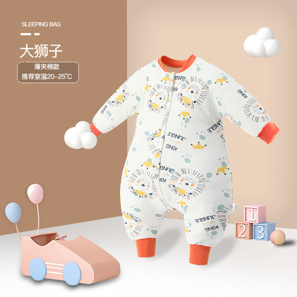 婴儿睡袋秋冬夹棉宝宝加厚防踢被新生儿连体多功能长袖拉链式睡衣