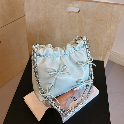 Мусорный мешок с бантиком, сумка через плечо, небольшая цепь, городской стиль, в стиле Шанель