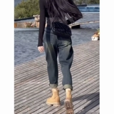 Штаны, осенние ретро джинсы, высокая талия, для формы тела «груша», большой размер, по фигуре, свободный крой