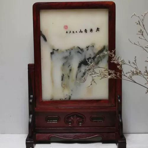 Mahogan Small Platform Small Rosewood встроенная мраморная картина Yunnan Вертикальный настольный экран китайский твердый деревянный экран классический экран