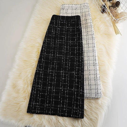 Демисезонная длинная шерстяная юбка, в стиле Шанель, средней длины, высокая талия, А-силуэт