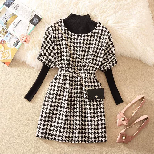 Комплект, шерстяное платье, корсет, юбка, коллекция 2022, в корейском стиле