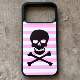 Black Skull Illustration Pink White Stripes Pattern Phone Case – Pro/Plus/Max/Air – iPhone 17, iPhone 16, iPhone 15, iPhone 14, iPhone 13, iPhone 12