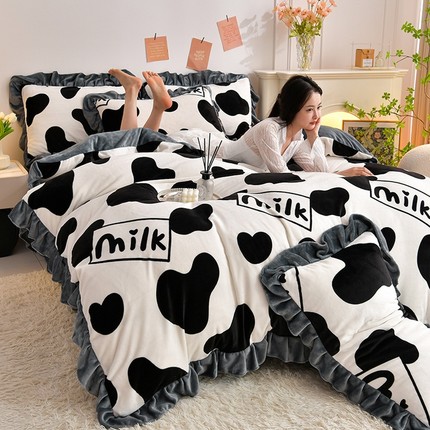 玉芙妮母婴级牛奶绒四件套加厚三件套法莱绒金貂绒无静电床品