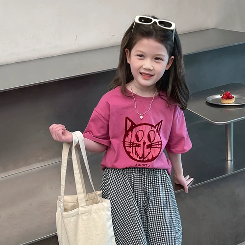 Хлопковая детская футболка с коротким рукавом, летняя одежда, в западном стиле, подходит для подростков, в корейском стиле