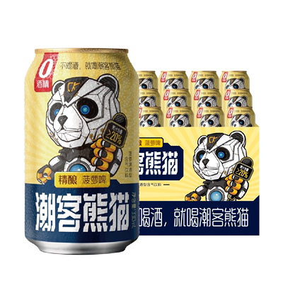 潮客熊猫精酿菠萝啤238ml*6罐无醇啤酒网红饮品高端特色果汁饮料