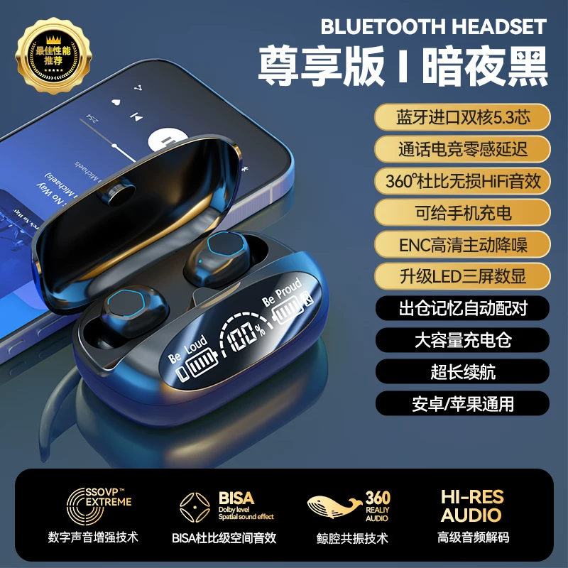 Беспроводные наушники true wireless Bluetooth 2026 нового поколения, внутриканальные, высокое качество, длительный срок службы аккумулятора, мощные спортивные шумоподавляющие наушники