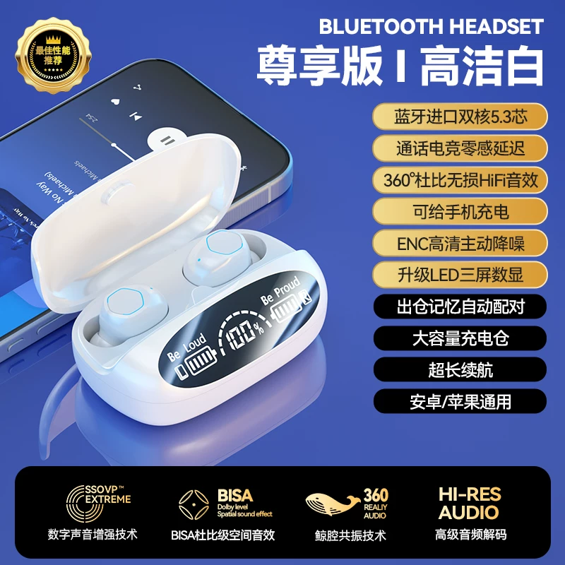 Беспроводные наушники true wireless Bluetooth 2026 нового поколения, внутриканальные, высокое качество, длительный срок службы аккумулятора, мощные спортивные шумоподавляющие наушники