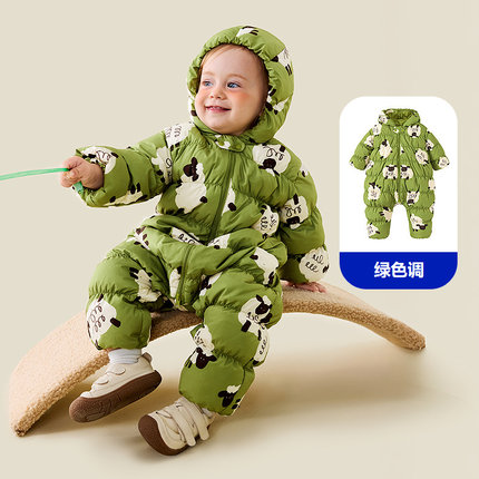 迷你巴拉巴拉婴儿羽绒连体衣三防新生儿宝宝爬服小月龄外出服冬季