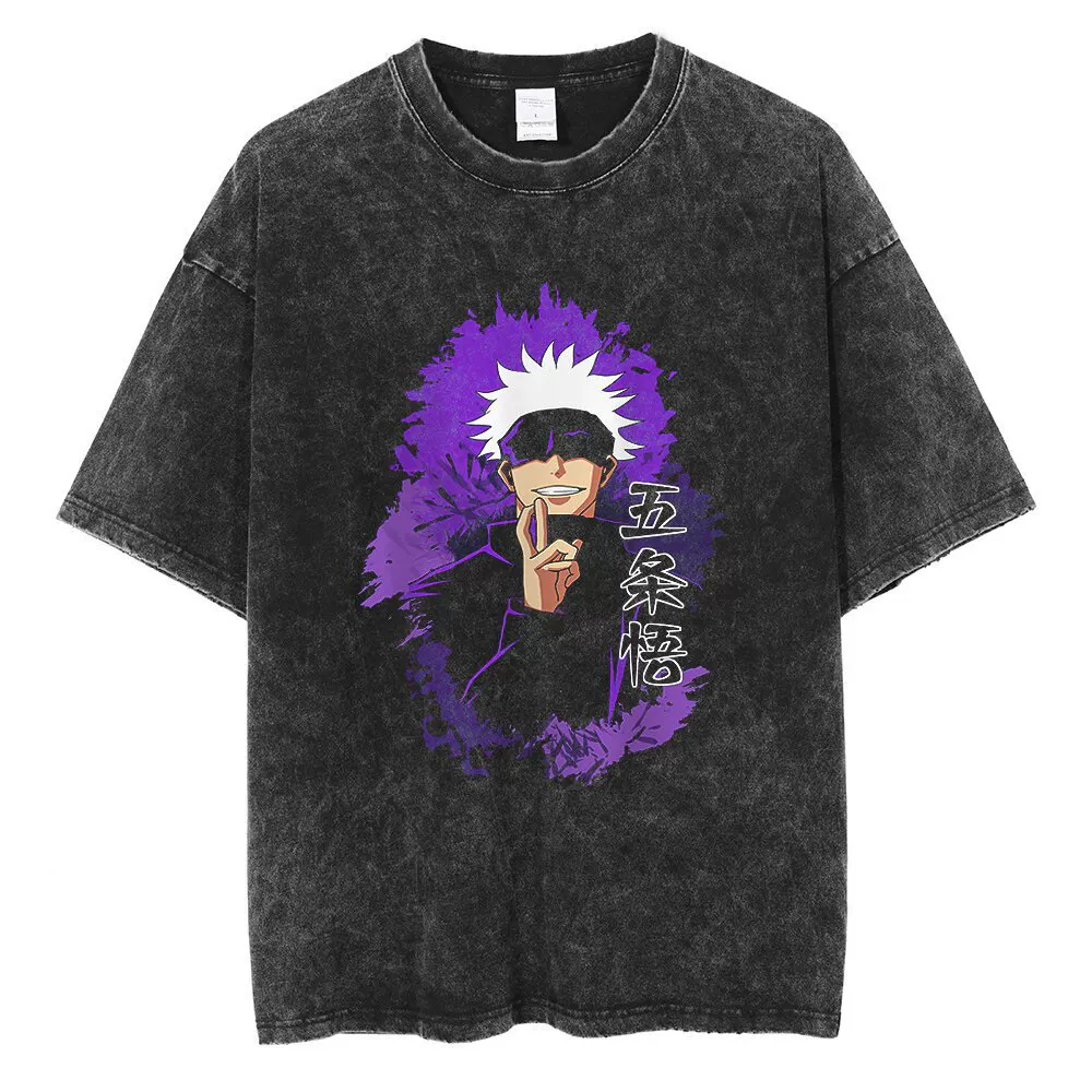Аниме Jujutsu Kaisen футболка винтажная стиренная футболка Gojo