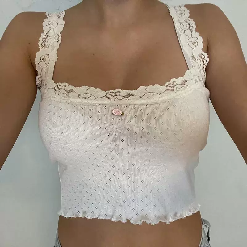 Топ Maemukilabe Fairy Coquette Milkmaid Y2K, белый кружевной, размеры S–L