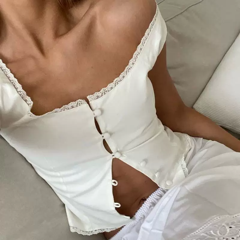 Топ Maemukilabe Fairy Coquette Milkmaid Y2K, белый кружевной, размеры S–L