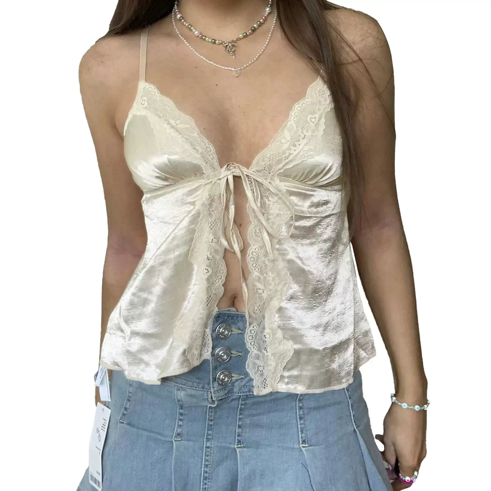 Топ Maemukilabe Fairy Coquette Milkmaid Y2K, белый кружевной, размеры S–L