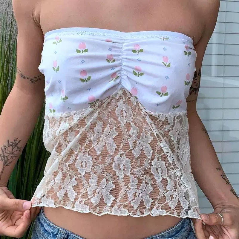 Топ Maemukilabe Fairy Coquette Milkmaid Y2K, белый кружевной, размеры S–L